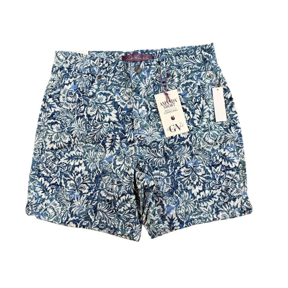 Gloria Vanderbilt Amanda Classic High Rise Floral Denim Shorts Blue NWT 8